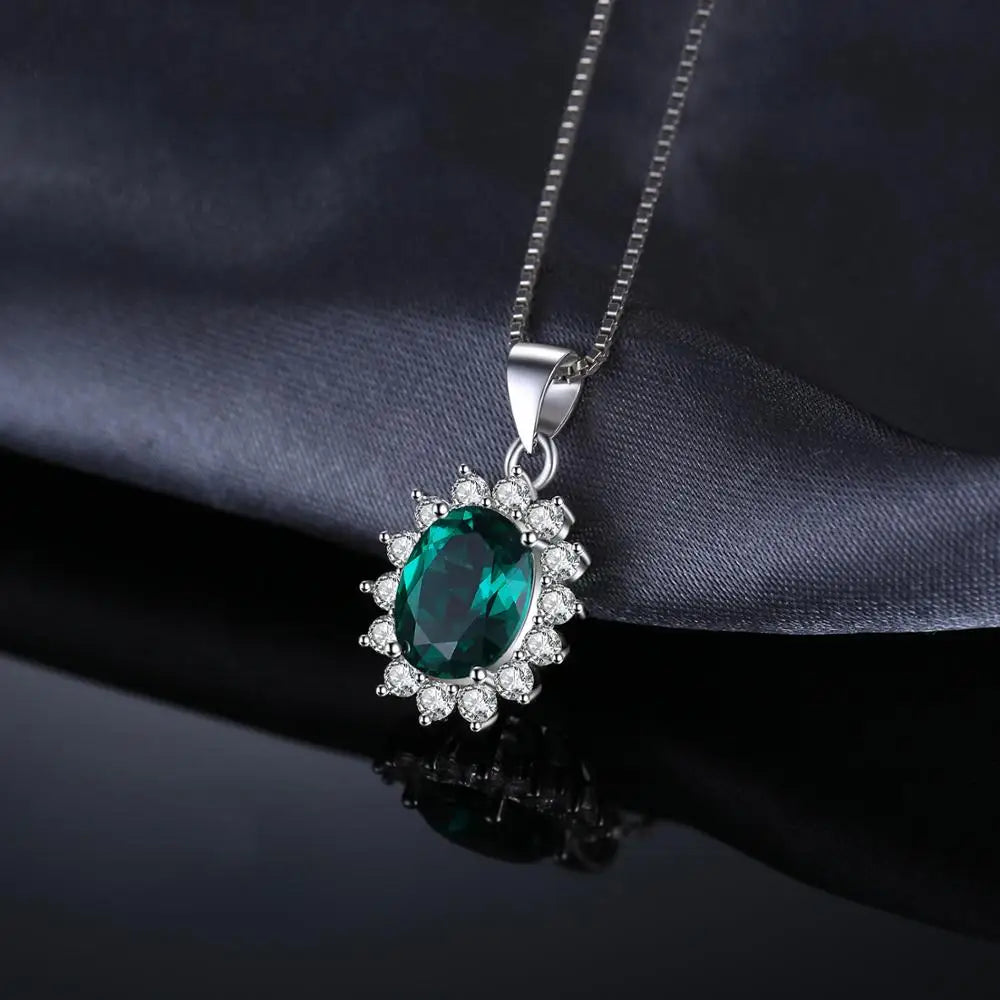 Jewelry Palace Princess Diana Simulated Green Emerald 925 Sterling Silver Kate Middleton Crown Pendant Necklace Women No Chain