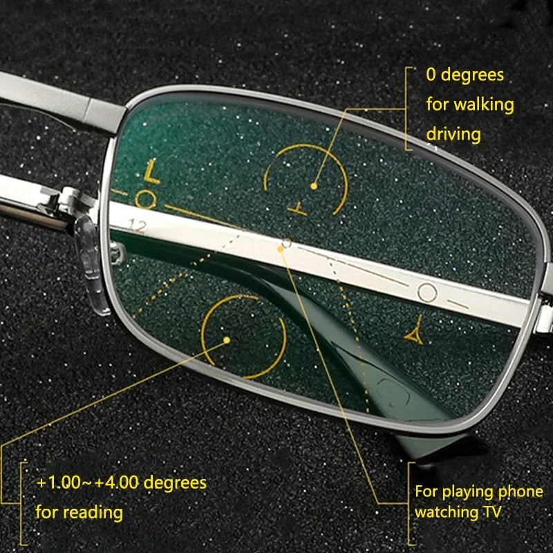 Eye Safe Folding Reading Glasses for Mobile and Computer Portable Progressive  with Leather Case