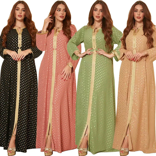 New Women Muslim Fashion Dress Long Sleeve Maxi Robes Turkey Dubai Abaya Polka Dot Printed Vestidos Robe Femme Islamic Clothing