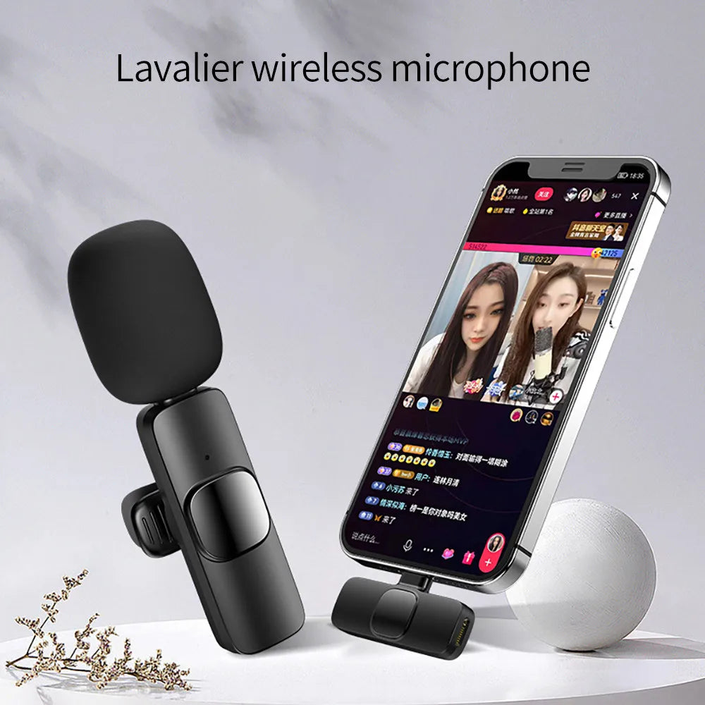 Wireless Lavalier Microphone Noise Cancelling Audio Video Recording Mini Mic for iPhone Android Xiaomi Live Broadcast Game Mic