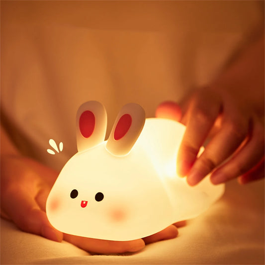 Night Light For Children Rabbit Soft Silicone Sleeping Lamp USB Rechargeable Dimmable Bedside LED Night Lights For Bedroom Decor
