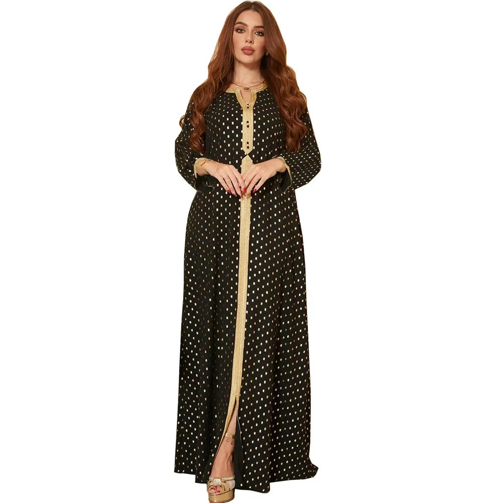 New Women Muslim Fashion Dress Long Sleeve Maxi Robes Turkey Dubai Abaya Polka Dot Printed Vestidos Robe Femme Islamic Clothing