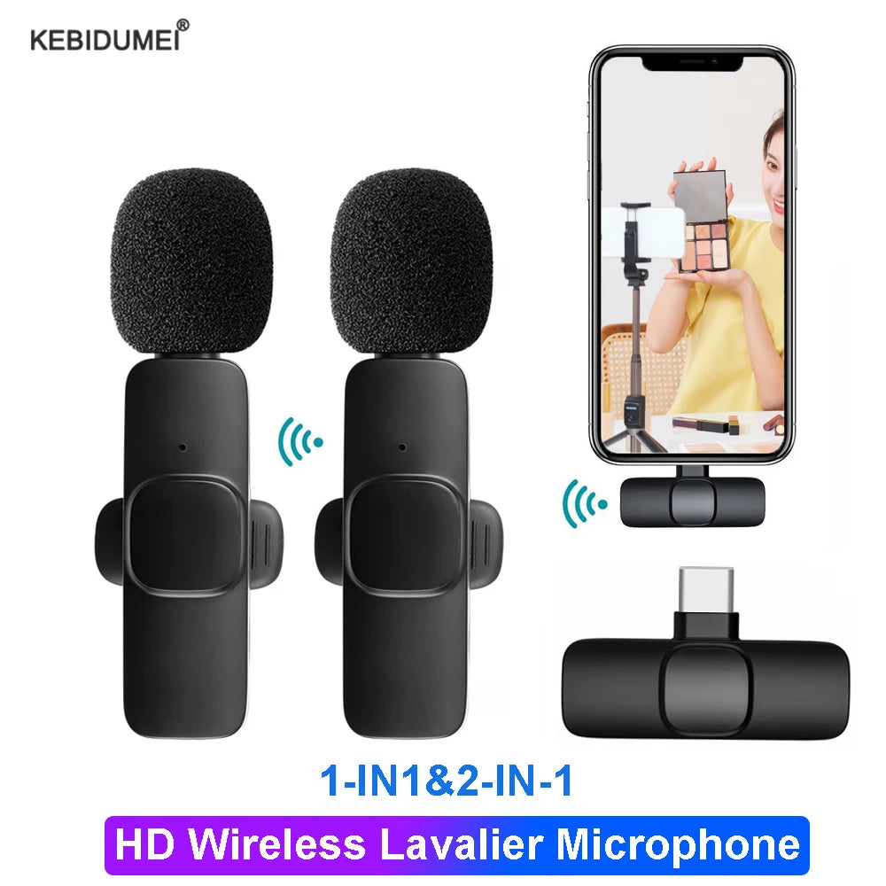 Wireless Lavalier Microphone Noise Cancelling Audio Video Recording Mini Mic for iPhone Android Xiaomi Live Broadcast Game Mic