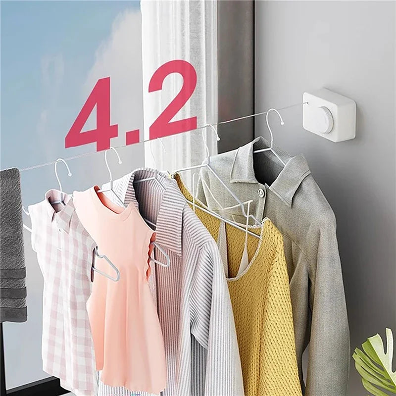 4.2M Stainless Steel Rope Retractable Clothesline Adjustable Drying Cloth Rack Portable Indoor Outdoor Laundry Hanger