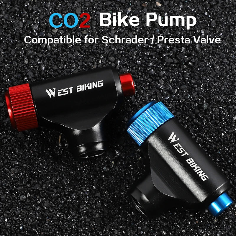 WEST BIKING Mini CO2 Pump Portable Bicycle Tire Inflator For Schrader Presta Adapter MTB Road Bike Aluminum Alloy Automatic Pump