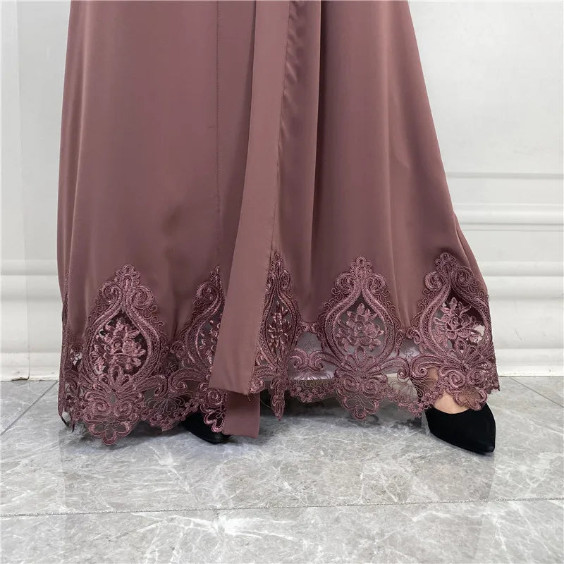 New Muslim Abaya Turkey Dresses For Women Islam With Lace Embroidery Design Robe Moroccan Wedding Caftan Islamic Clothes Ramadan