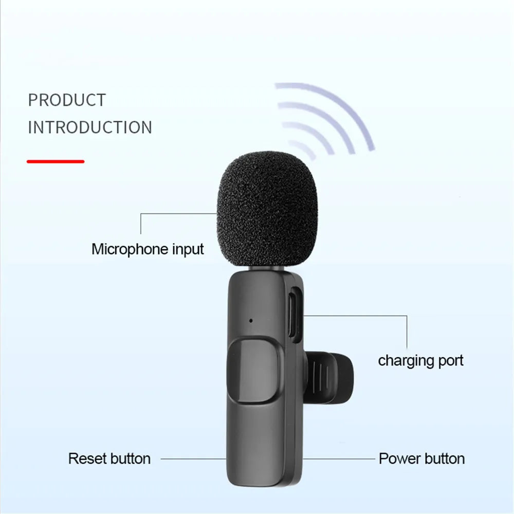 Wireless Lavalier Microphone Noise Cancelling Audio Video Recording Mini Mic for iPhone Android Xiaomi Live Broadcast Game Mic