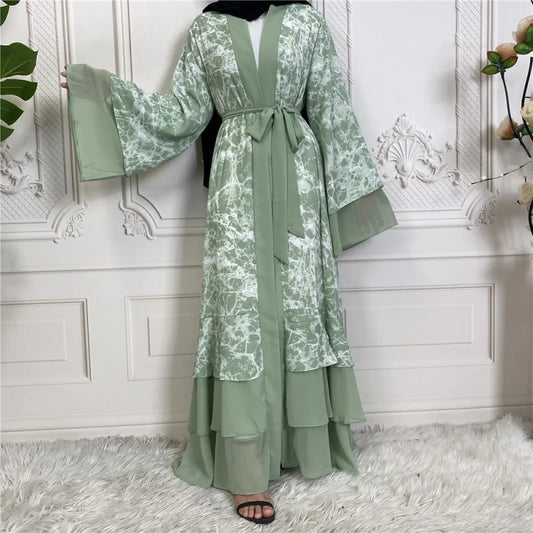 2023 New Fashion Design Islamic Long Dresses Dubai Muslim Cardigan Printing Stitching Abaya Women Elegant Dress Plus Size Dress