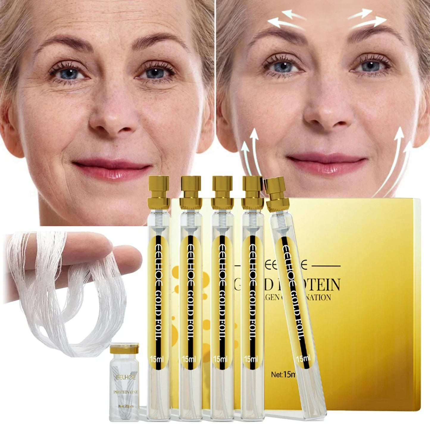 Collagen Thread Instant Lifting Wrinkle Remover Soluble Protein Threads Serum Set Absorbable Face Filler Anti-aging Skin Care