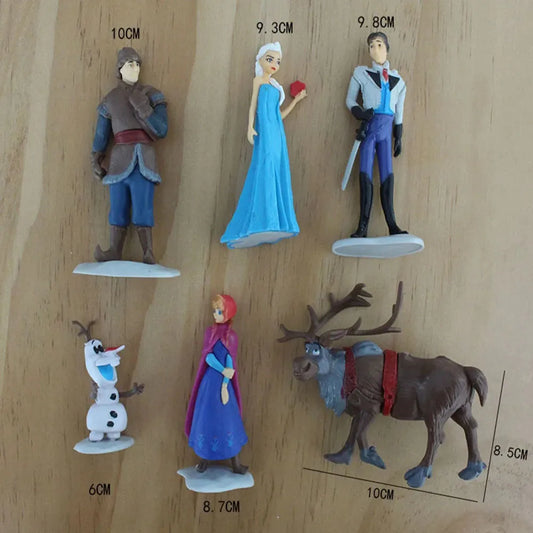 6 Pcs/Set Princess Frozen Theme Anna Elsa Cake Topper Decorations For Kids Girls Birthday Party Ornament Collectible Model Toys